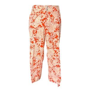 Coldwater‎ Creek Orange Paisley Cargo Pants Womens 12 Drawstring Ankle Stretch